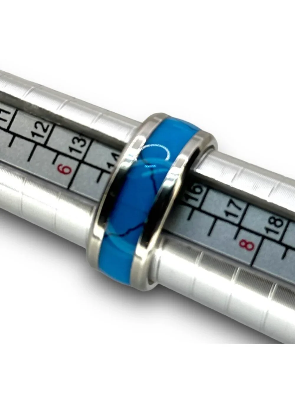 Stainless Steel Ring With Blue Inlay Size 7 Unisex Stylish & Durable Jewelry NWP